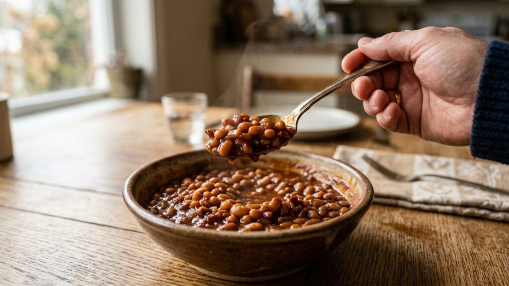 Tender beans coated in thick sauce