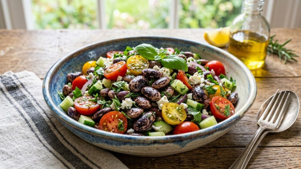 Salad with tomatoes, cucumber, and herbs