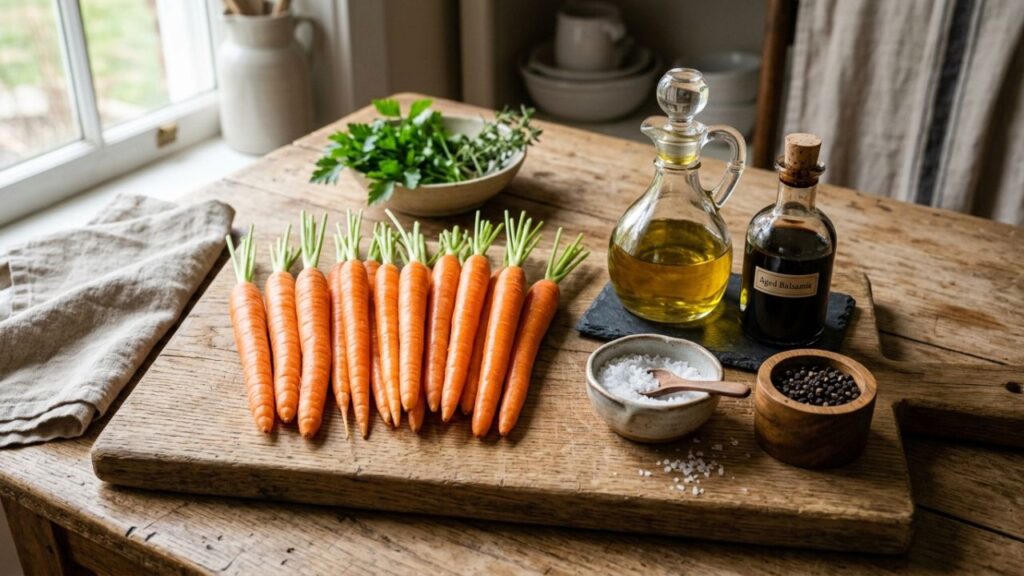 Grated carrots with oil, vinegar, and salt on a wooden table