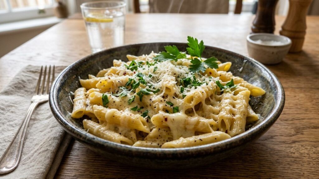 Pasta with halal mozzarella and parmesan