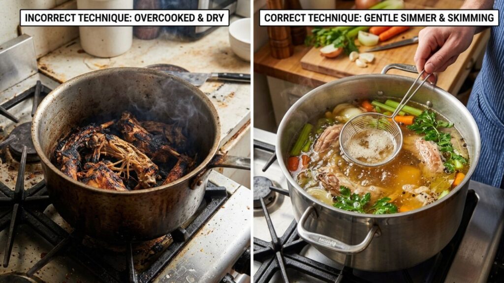  Overcooked vs. properly simmered 