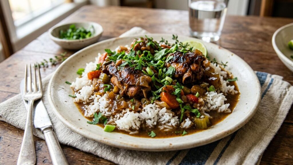  Chicken back stew with rice and herbs