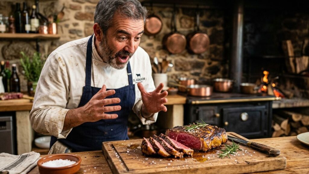 A perfectly cooked steak with a seared crust.