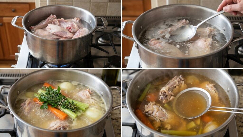  Chicken backs simmering step by step