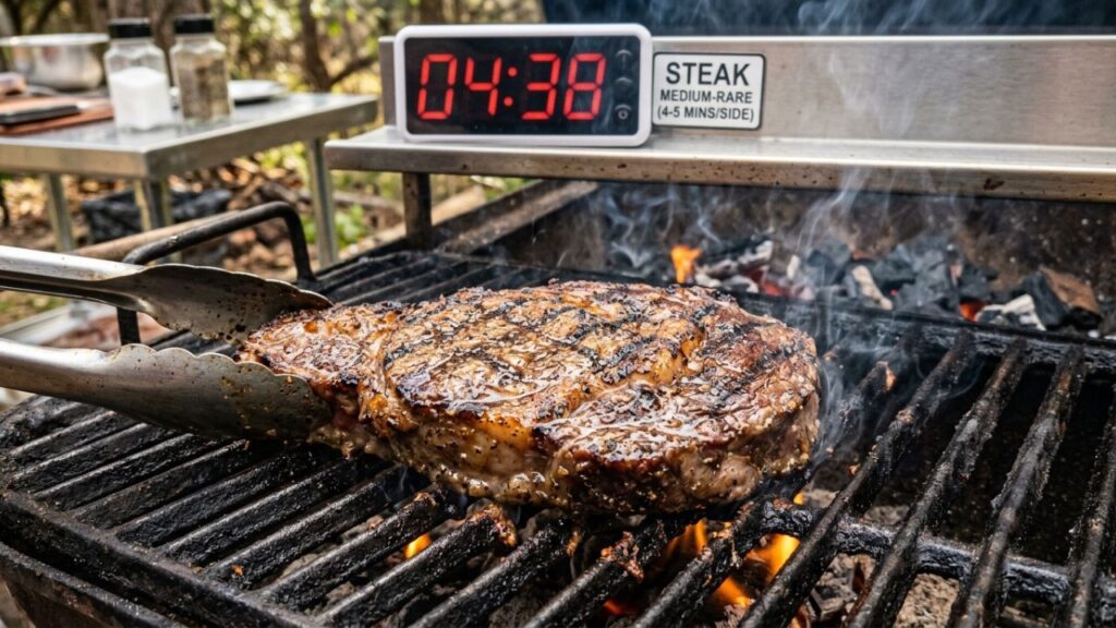 Ground beef sizzling in a hot pan.
