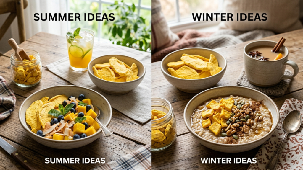 Freeze dried mango used in seasonal summer and winter recipes