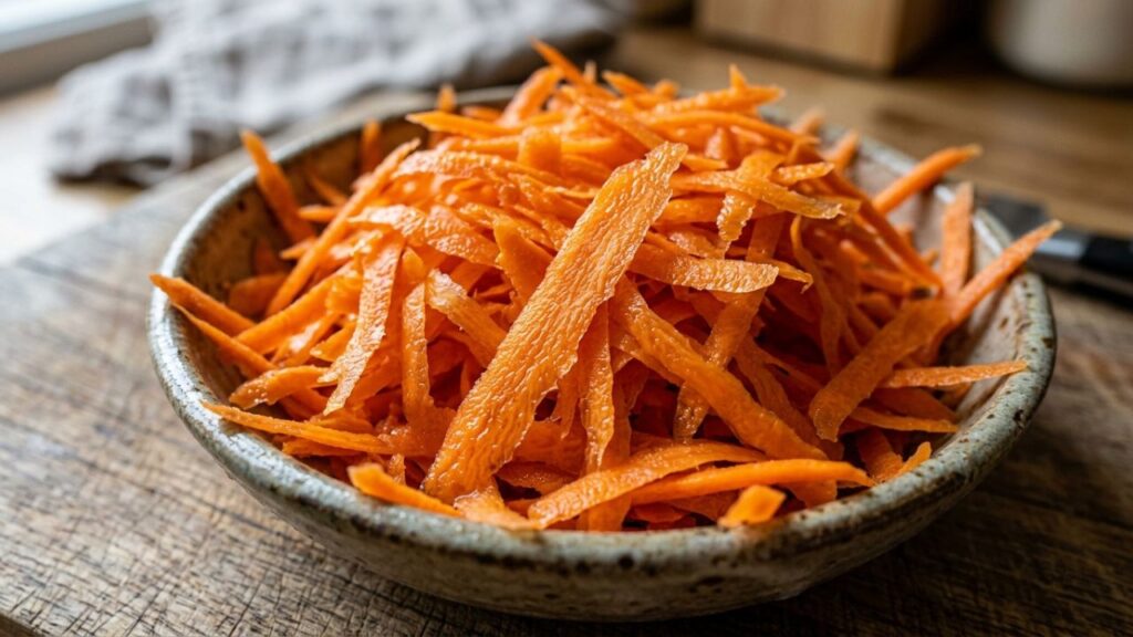 Close-up of shredded carrots