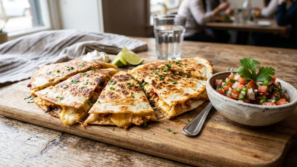 Crispy halal cheese quesadilla.