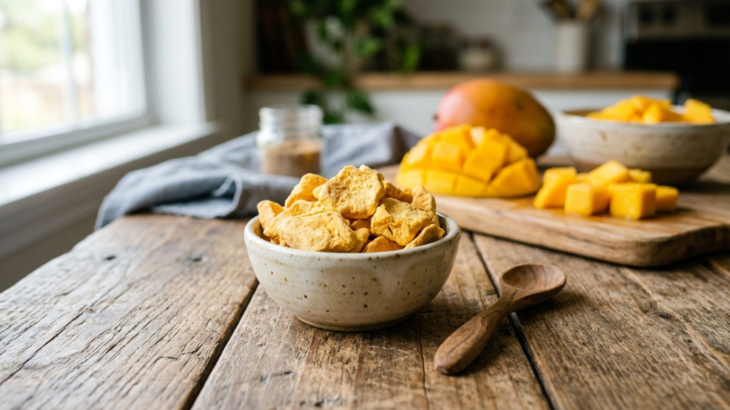Crispy fruit pieces showing healthy snack option