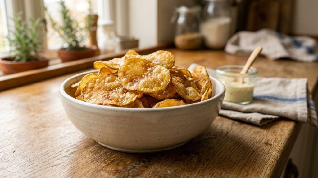 Golden crispy beef tallow chips in a bowl