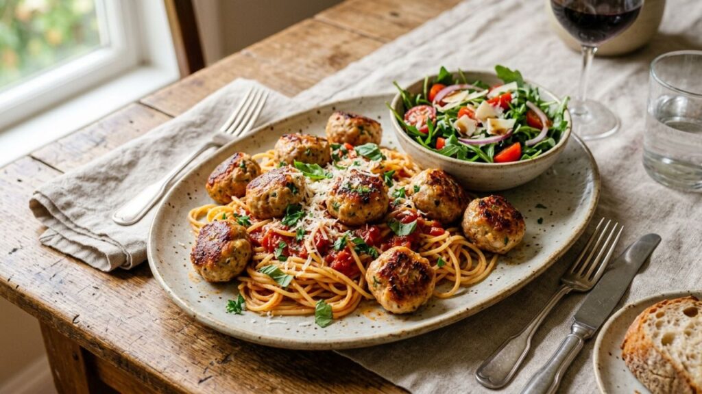Shaping homemade meatballs with fresh ingredients.
