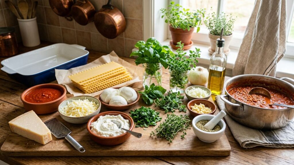 San Giorgio lasagna recipe ingredients arranged