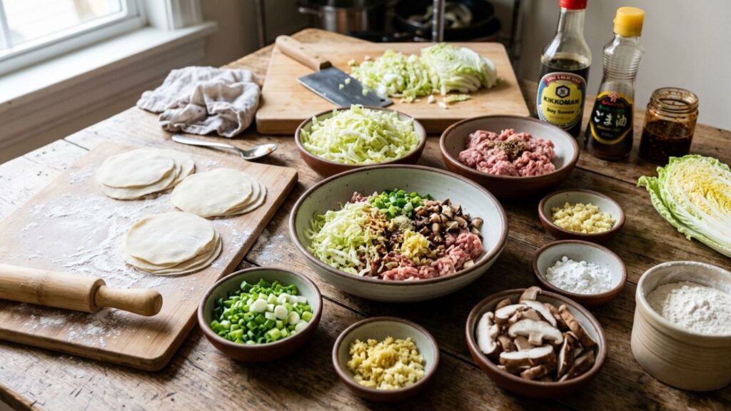 Fresh ingredients for Peking ravioli.