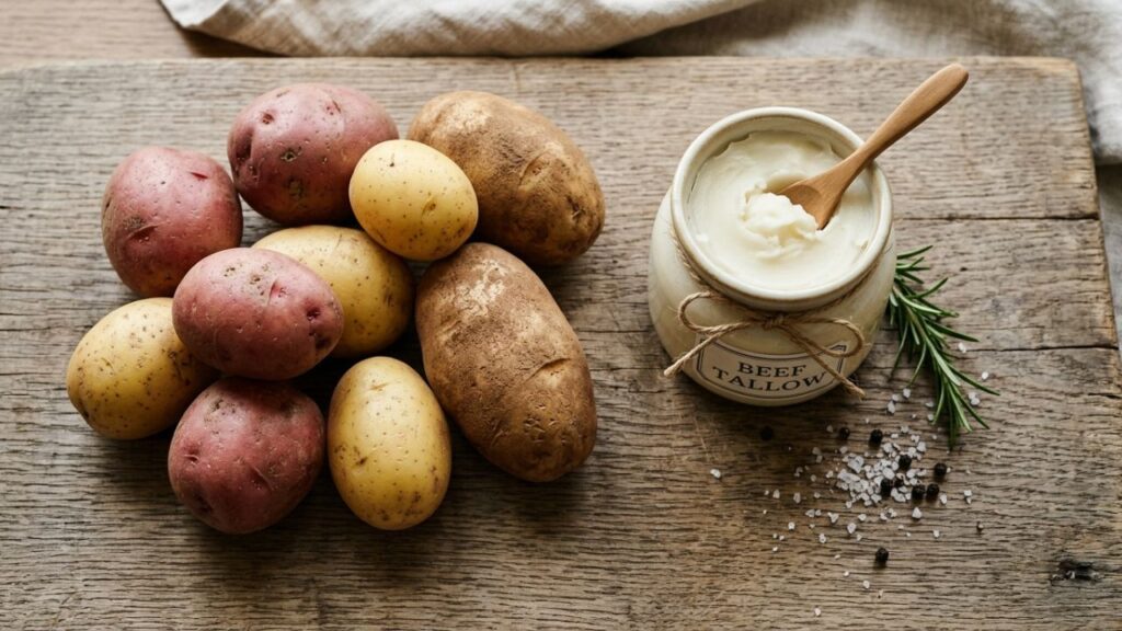 Raw potatoes ready for homemade chips