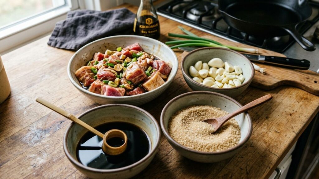  Key ingredients for Taiwan sausage: pork, garlic, soy sauce, and sugar.