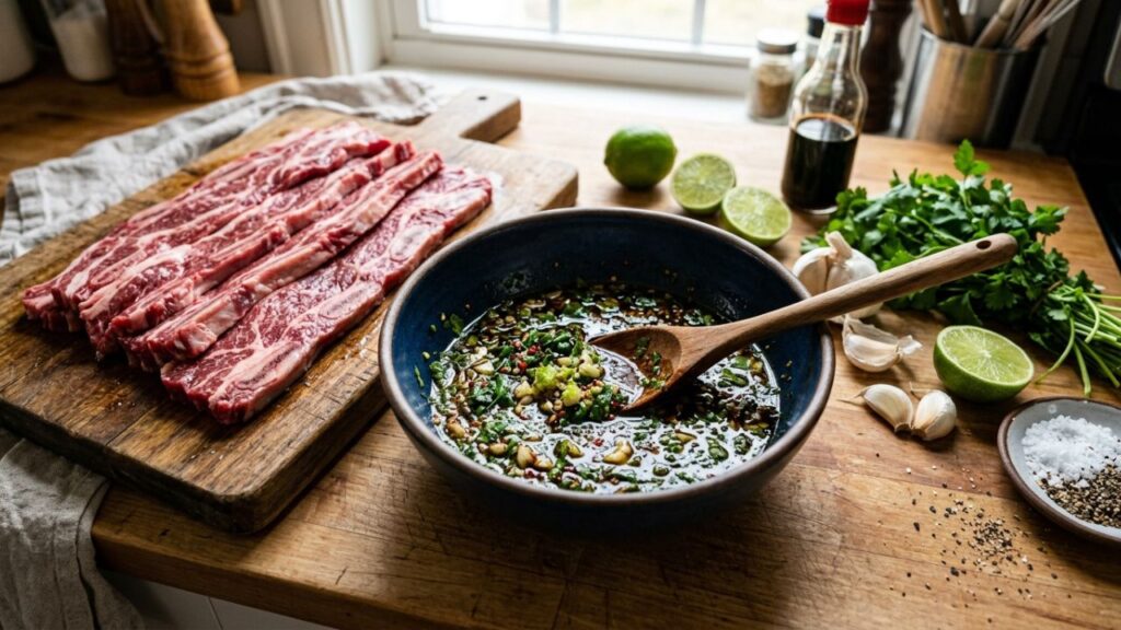 Marinade ingredients with tablitas beef.