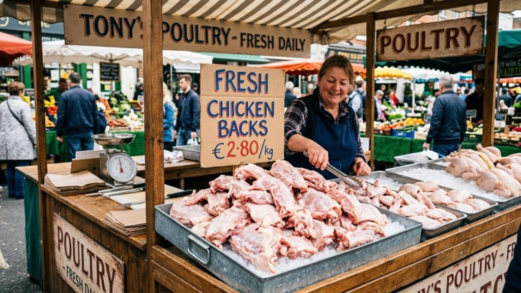 Fresh chicken backs at market