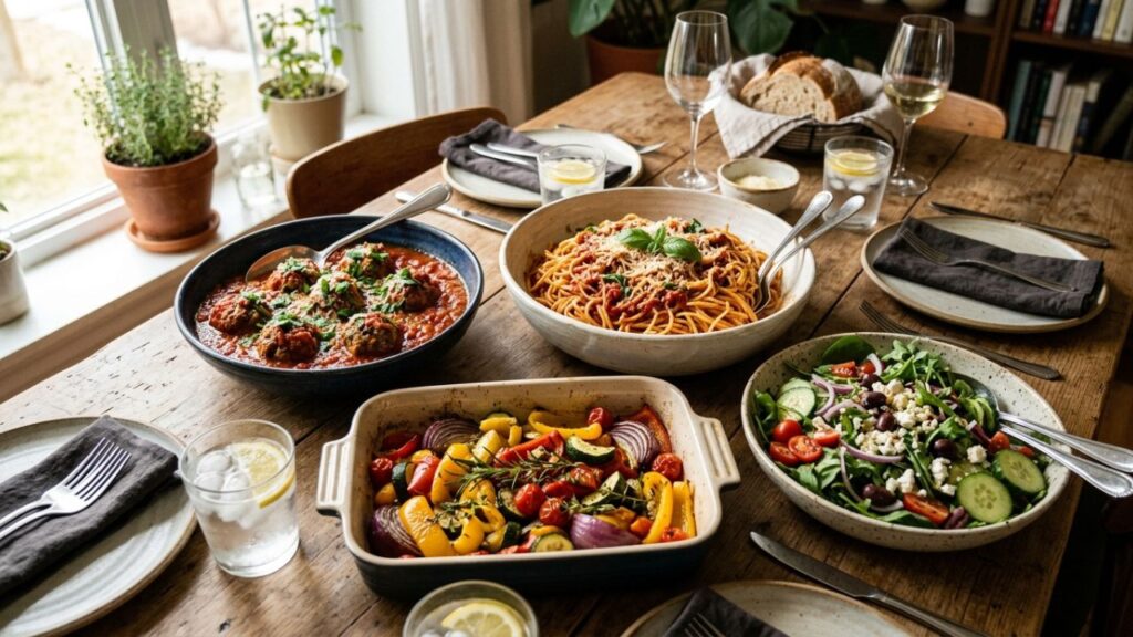 Meal ideas with Meatball Nirvana paired with sides like pasta, salad, or veggies