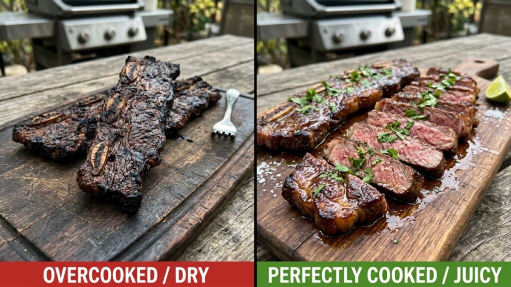 Overcooked, dry tablitas beef.