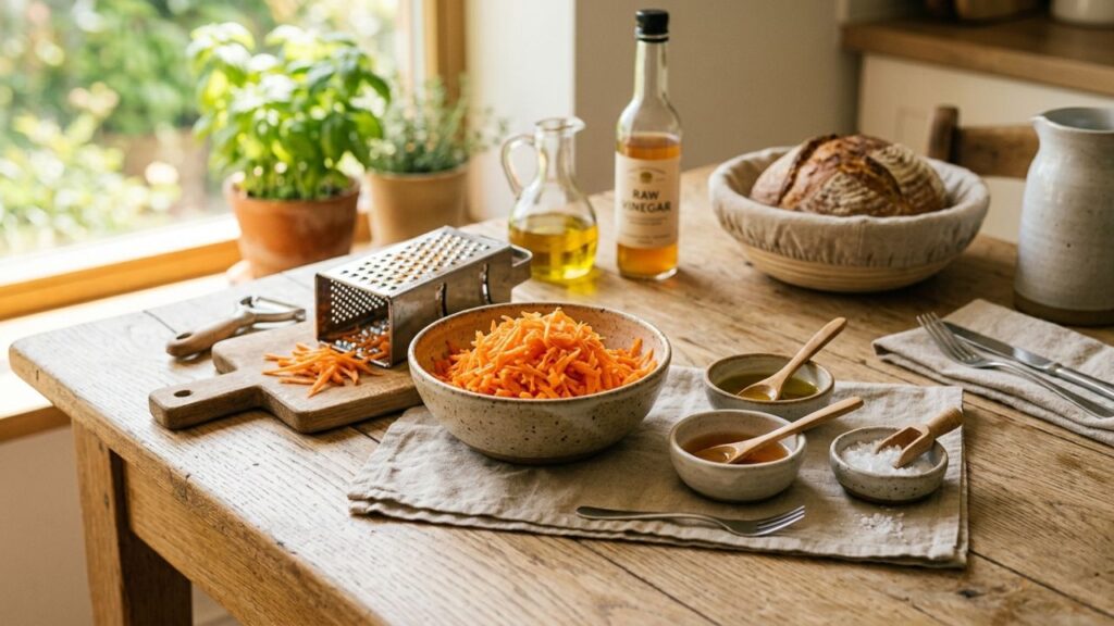 Fresh Ray Peat carrot salad with grated carrots and light dressing.