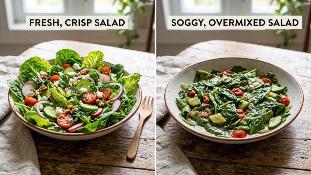 Fresh vs soggy carrot salad comparison