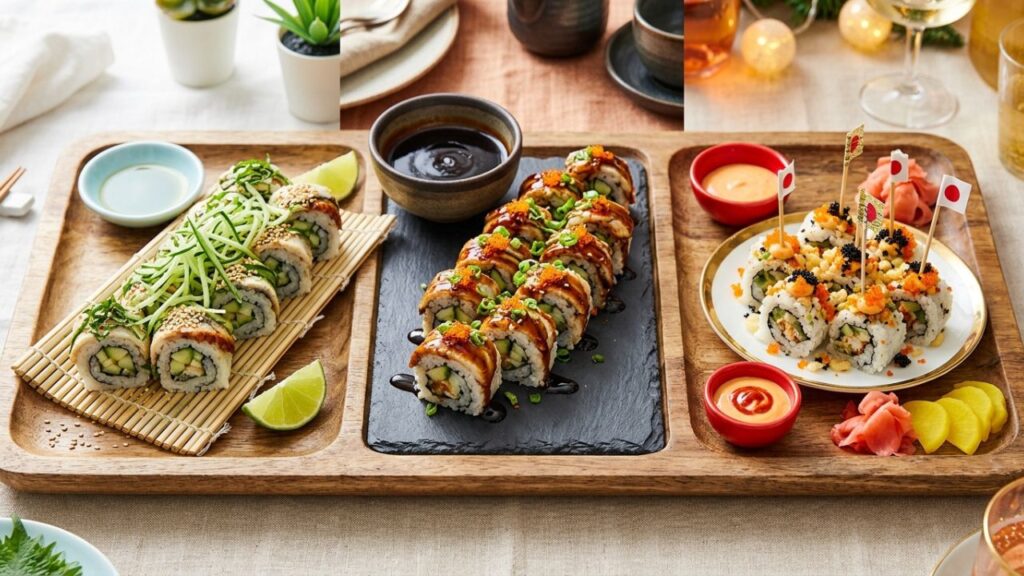 Eel cucumber rolls arranged for different seasons and occasions.