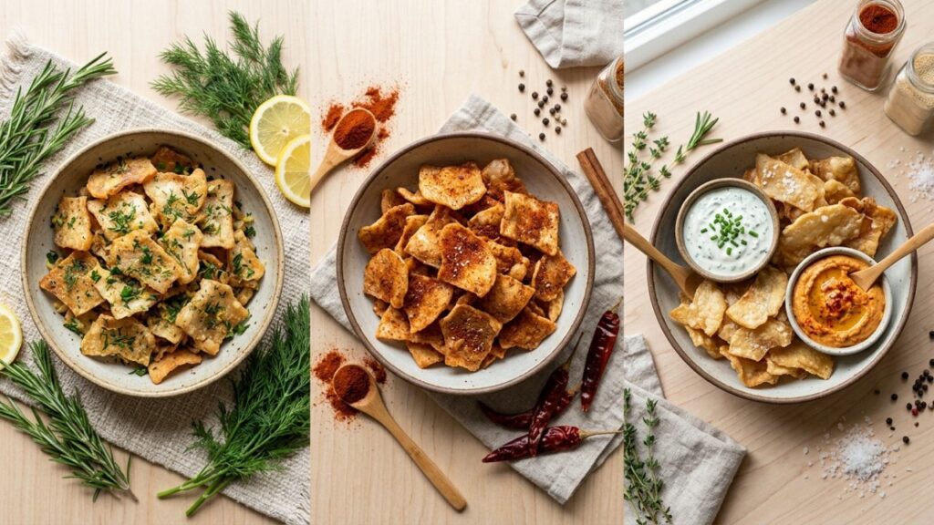 Chips served with herbs and spices in seasonal styles