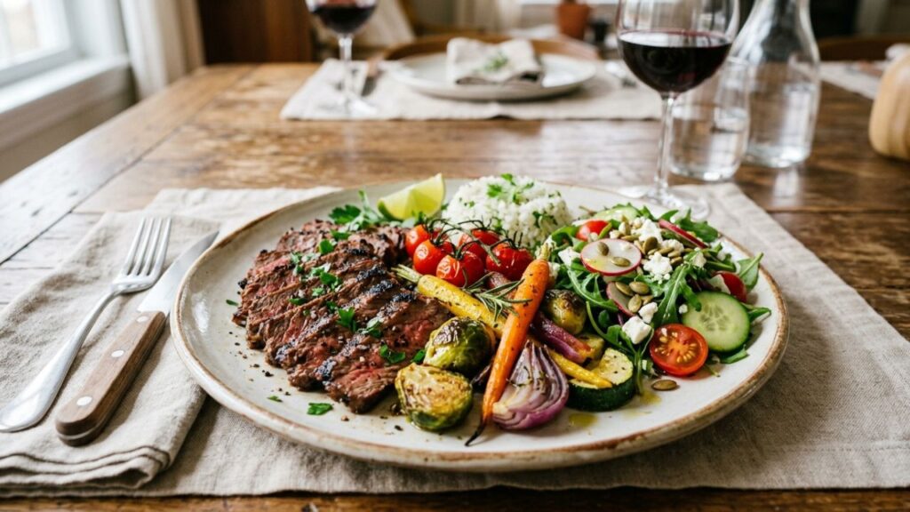 Tablitas served with roasted vegetables.
