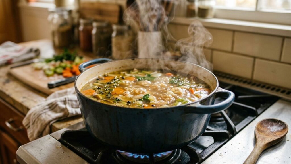 Simmering ingredients in a pot for rich flavor
