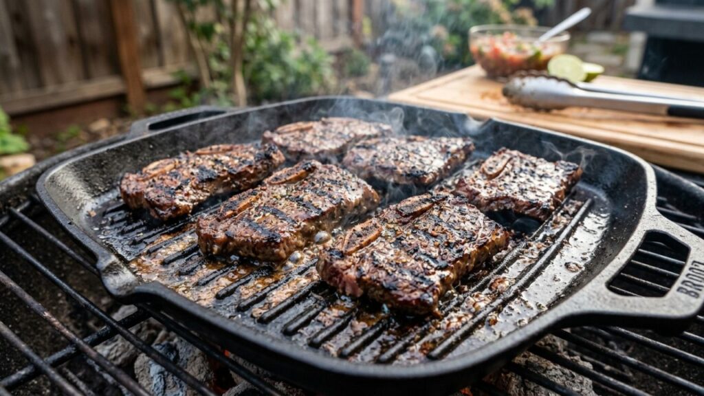 Tablitas grilling with BBQ marks.