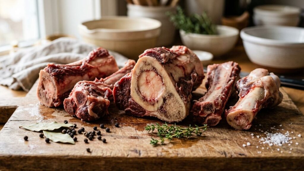 Various soup bones with meat and marrow.