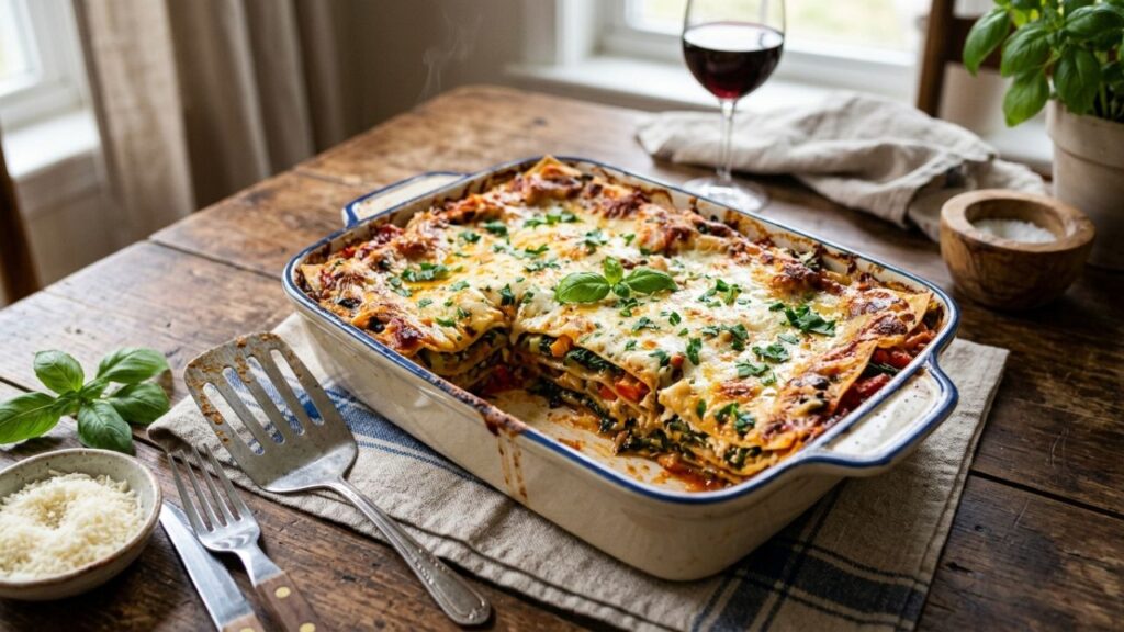 Vegetarian lasagna with zucchini and spinach