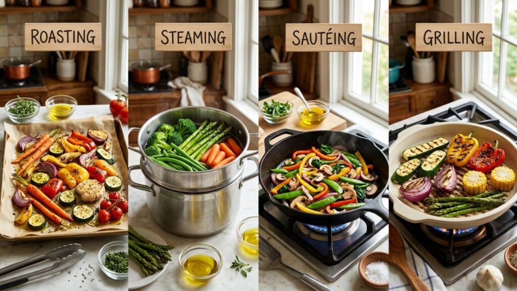 Roasting, sautéing, steaming, and blanching vegetables