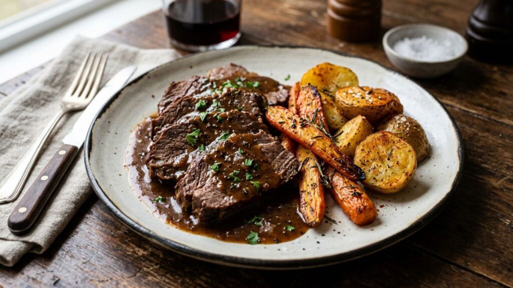 Half beef portion of ground beef and sirloin steaks placed on a cutting board.