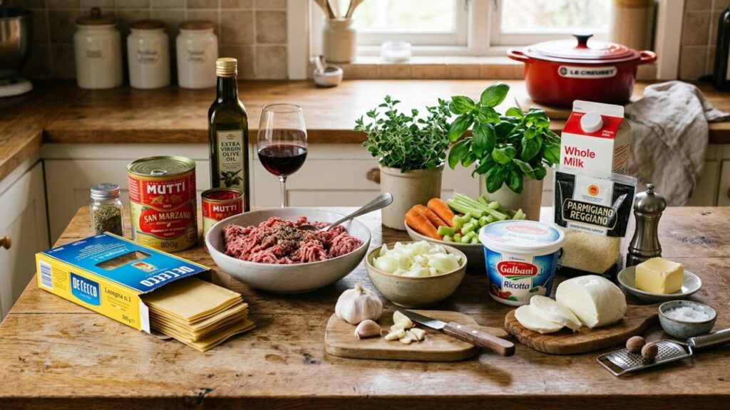 San Giorgio lasagna recipe ingredients: pasta, meat, tomatoes, cheese