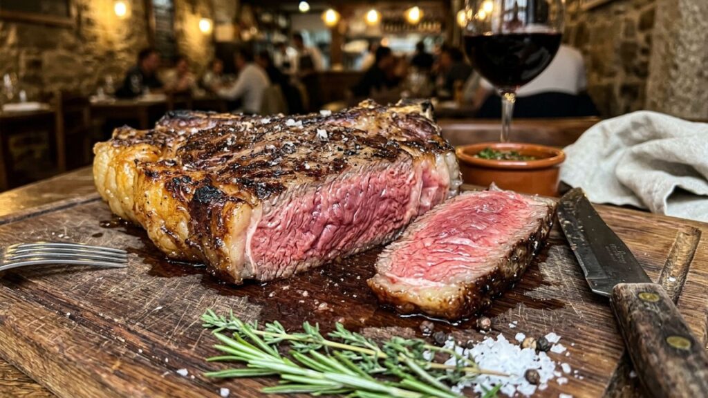  Perfectly cooked Galician Blond Steak showing its juicy interior.