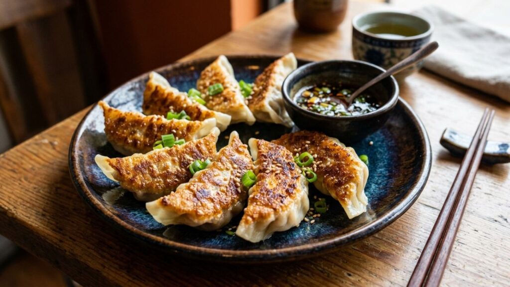 Perfect Peking ravioli with crispy bottoms.