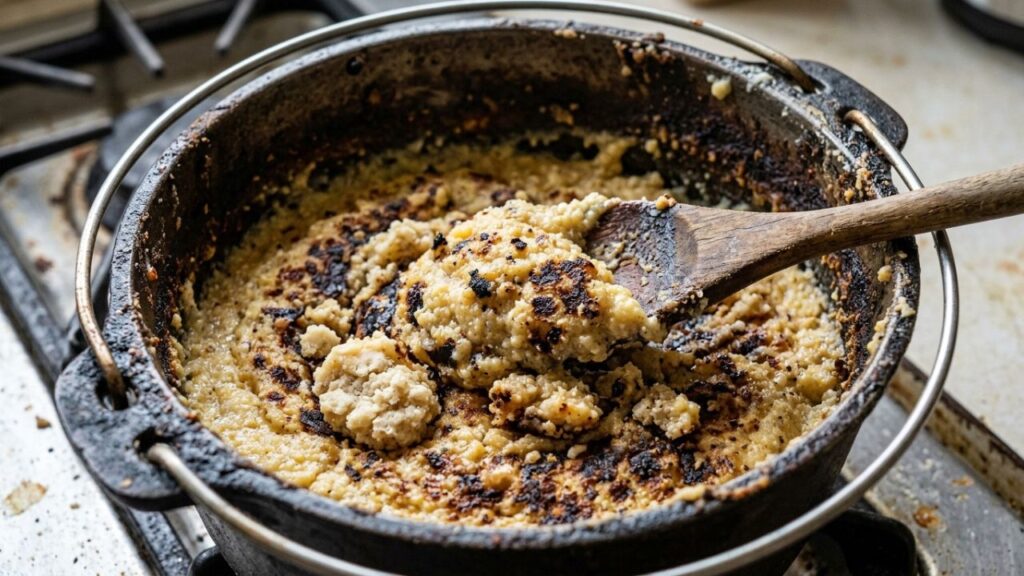  Overcooked or lumpy grits in a pot