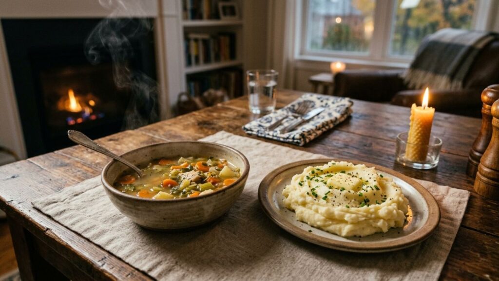 Soft meals like soup and mashed potatoes that are easy to eat