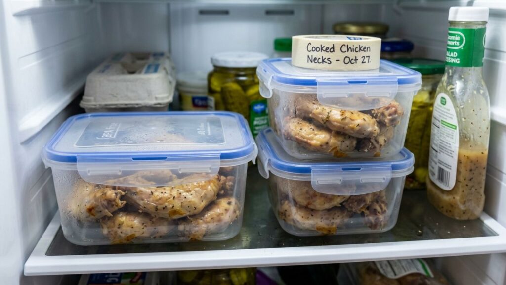 Stored stew in airtight containers.