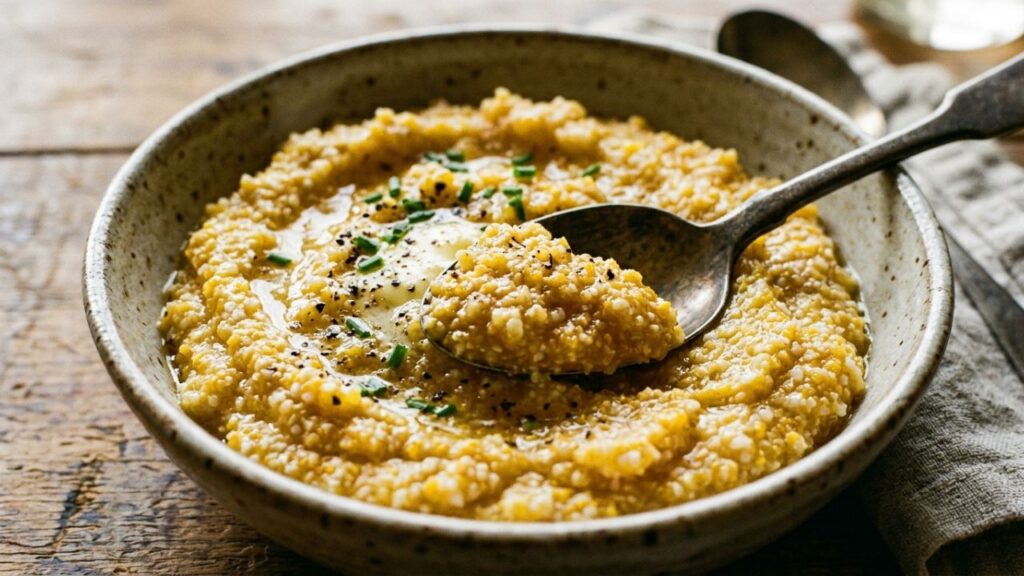 Bowl of whole grain grits showing texture and color