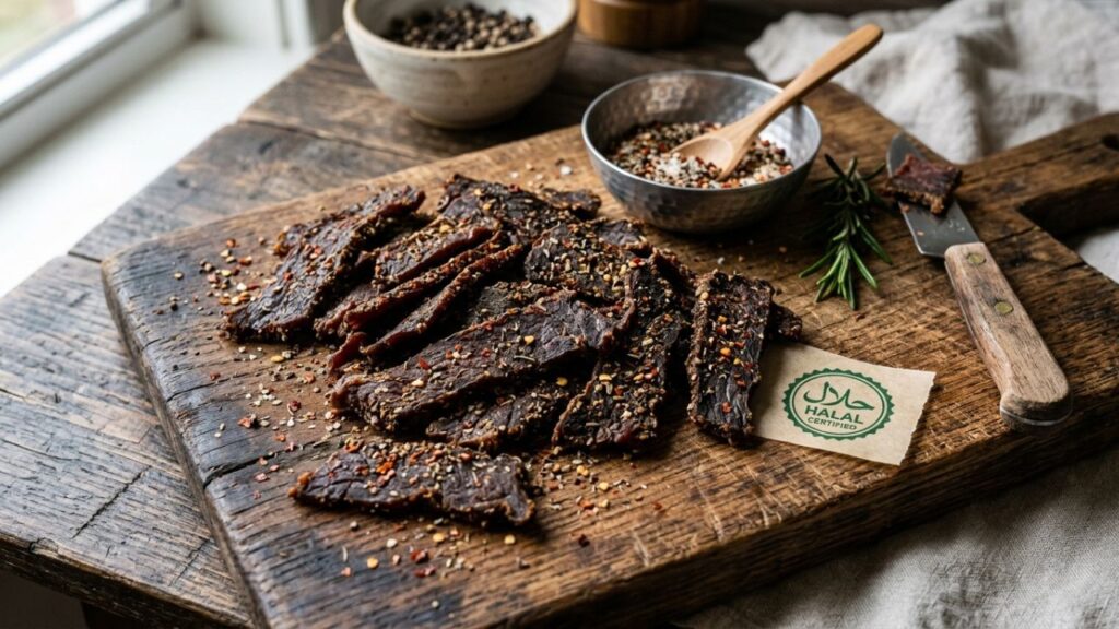 Halal beef jerky with spices