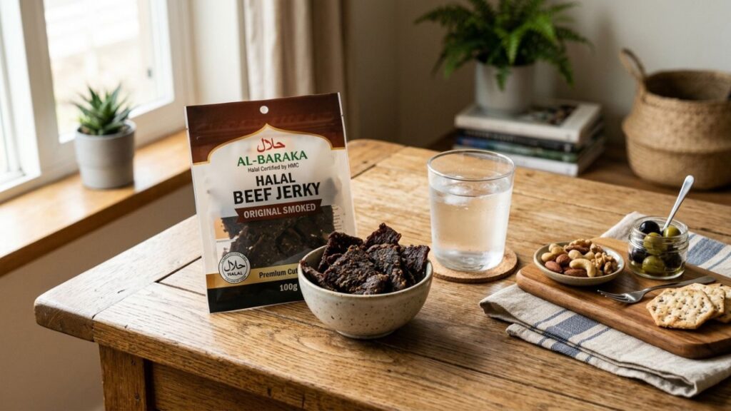 Halal beef jerky as a convenient everyday snack