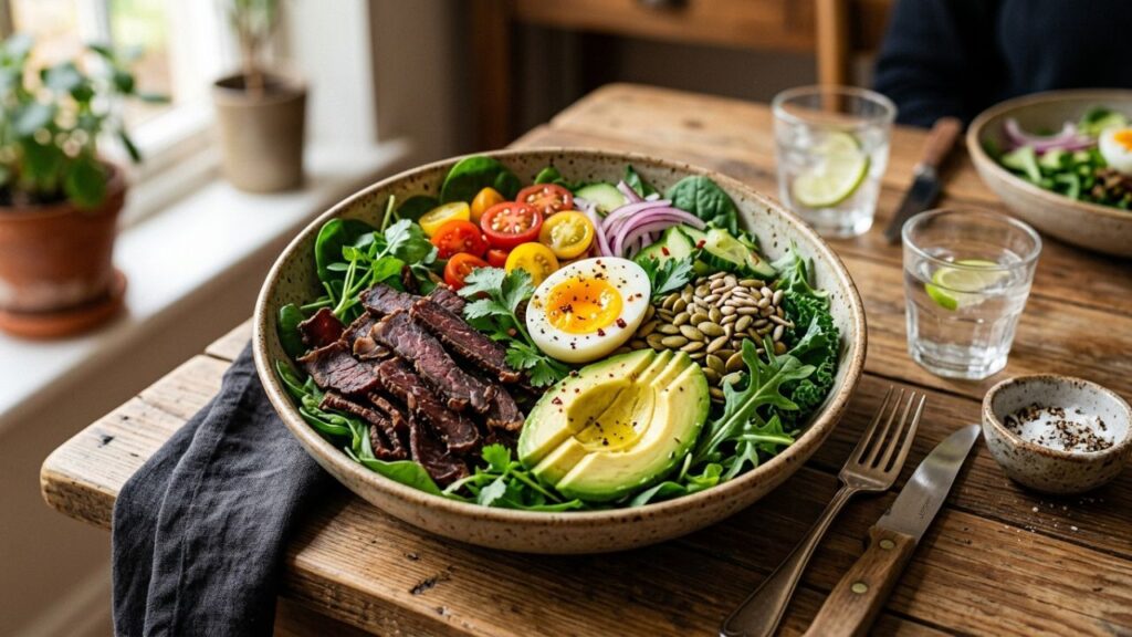  Nutritious meal bowl with biltong and vegetables