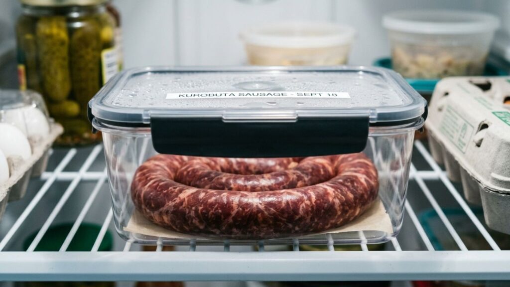 Cooked meat stored in an airtight container to maintain freshness.