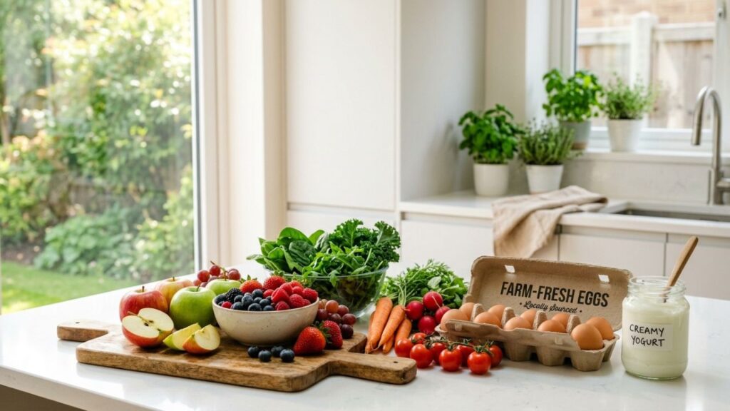 Fresh fruits, vegetables, and dairy for soft meals