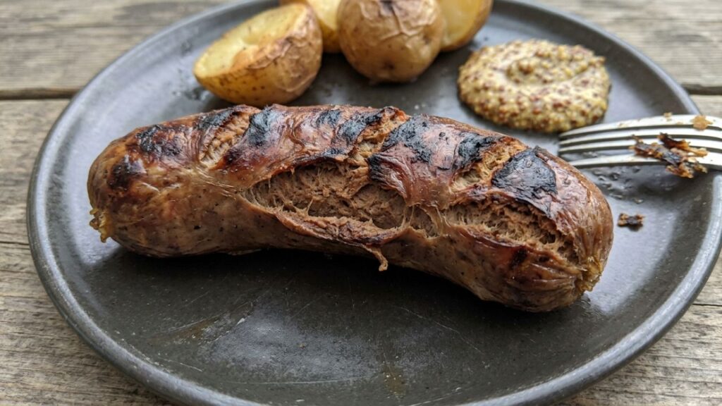 Overcooked meat showing a dry texture and lack of juiciness