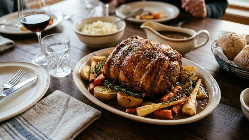 Pikes Peak Roast served on a platter with herbs, ready for a meal.
