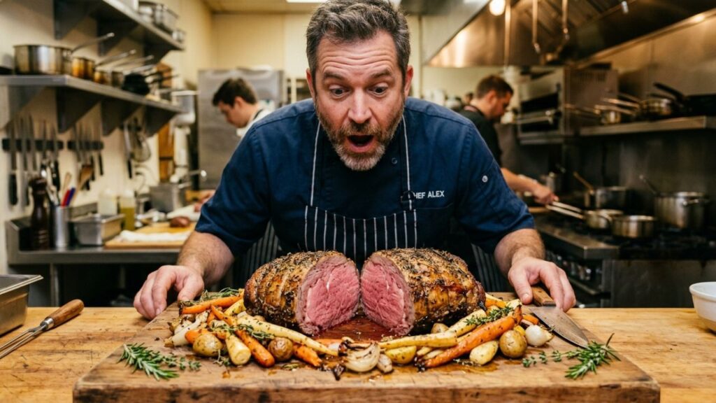 Sliced Pikes Peak Roast with a juicy interior and golden crust.