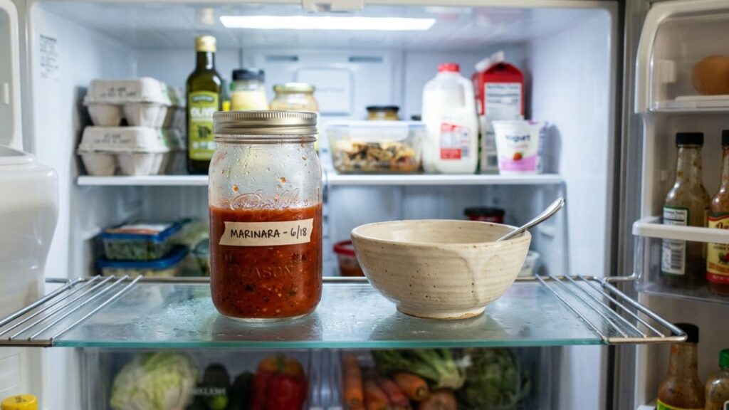 Pharaoh sauce stored in a refrigerator jar